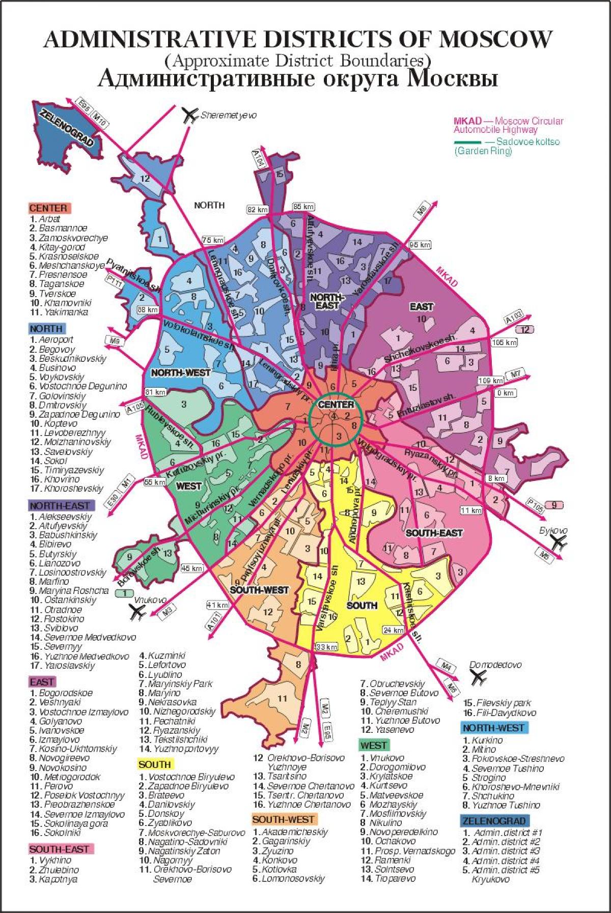 mapa Moskvy arrondissement