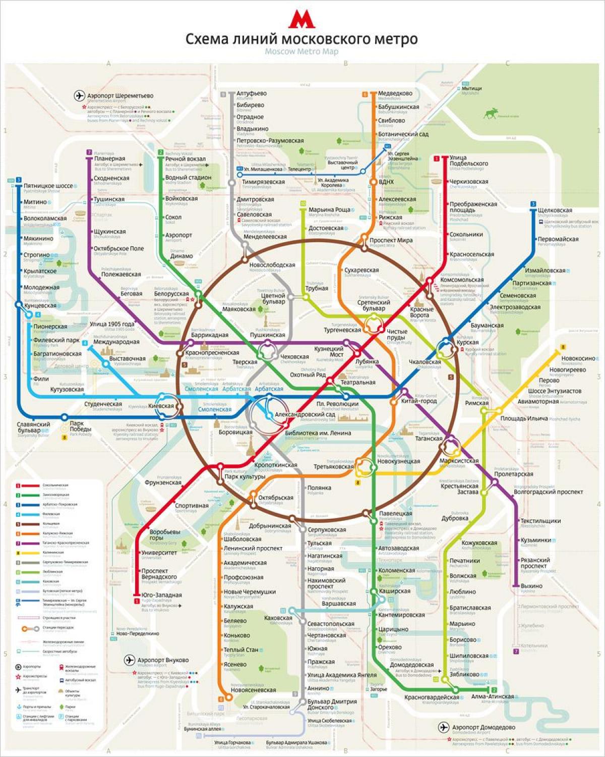 mapa Moskvy metro anglický a ruský