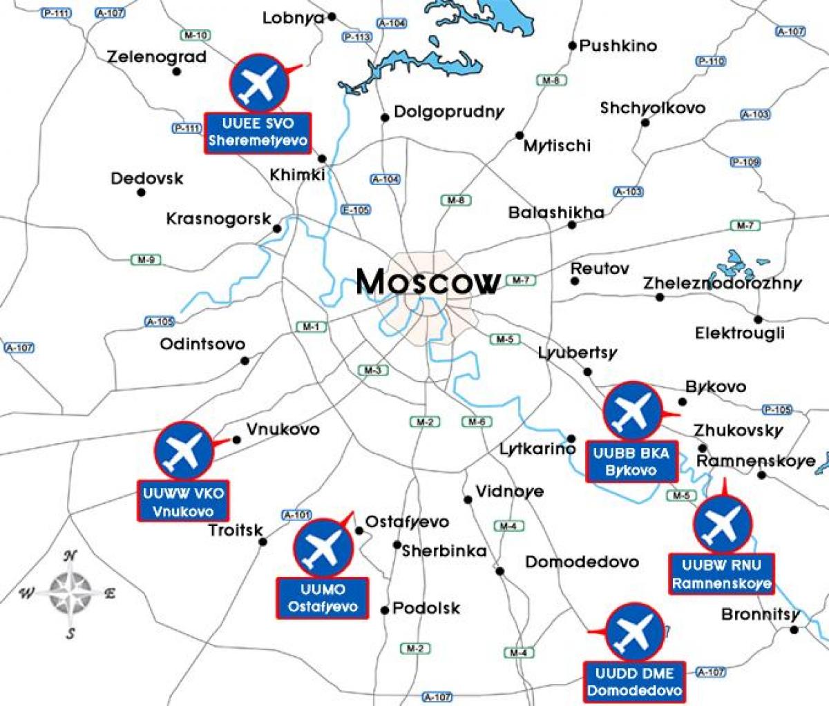 mapa Moskvy letiská