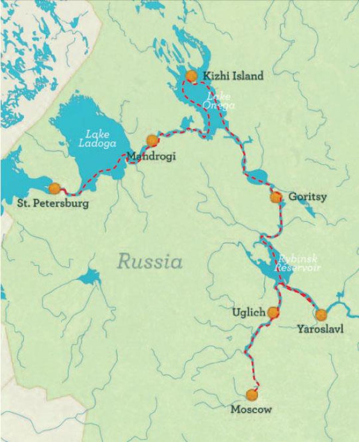 mapu Petrohradu do Moskvy plavby