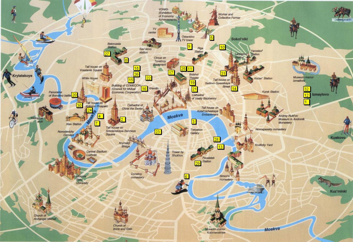 Moskva turistické atrakcie mapu